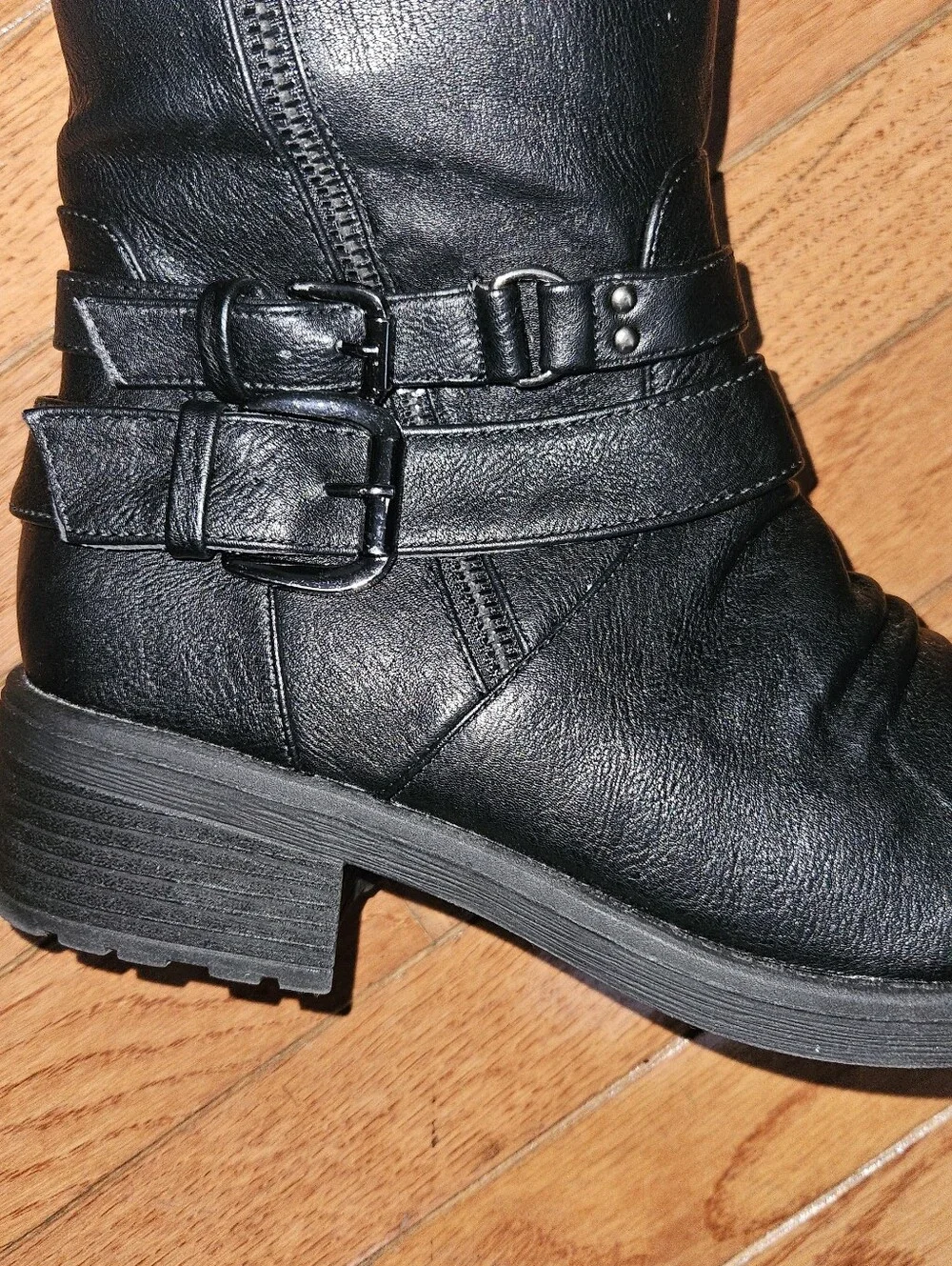 DREAM PAIRS Womens Tall Buckle Riding Boots Black Sz 8.5 Vegan Leather Wide Calf